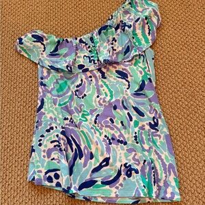 Lilly Pulitzer Vibrant Blue and Green one shoulder top